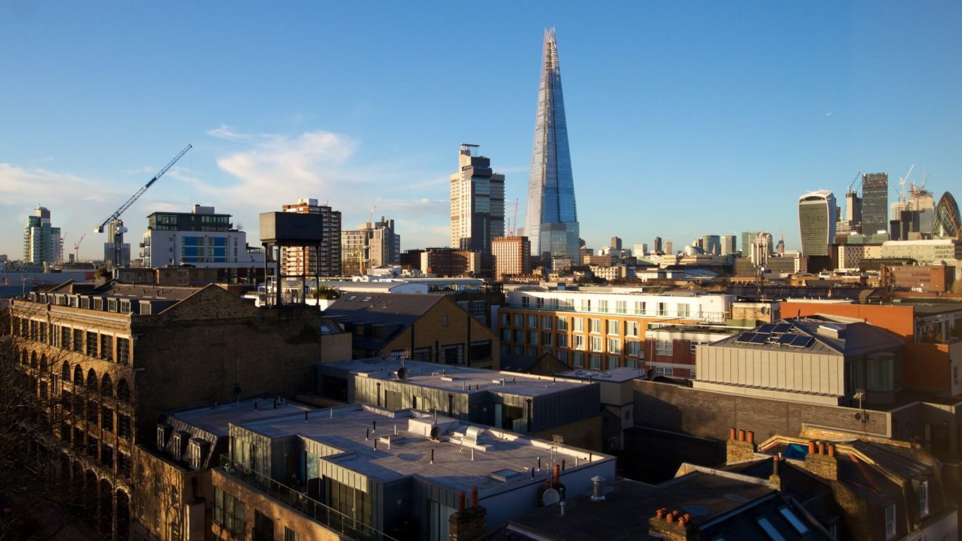 View from Bermondsey Square Hotel across London to the Shard