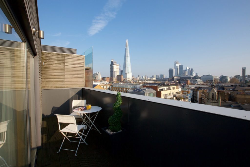 View from the Bermondsey Square Hotel London across to The Shard and City of London